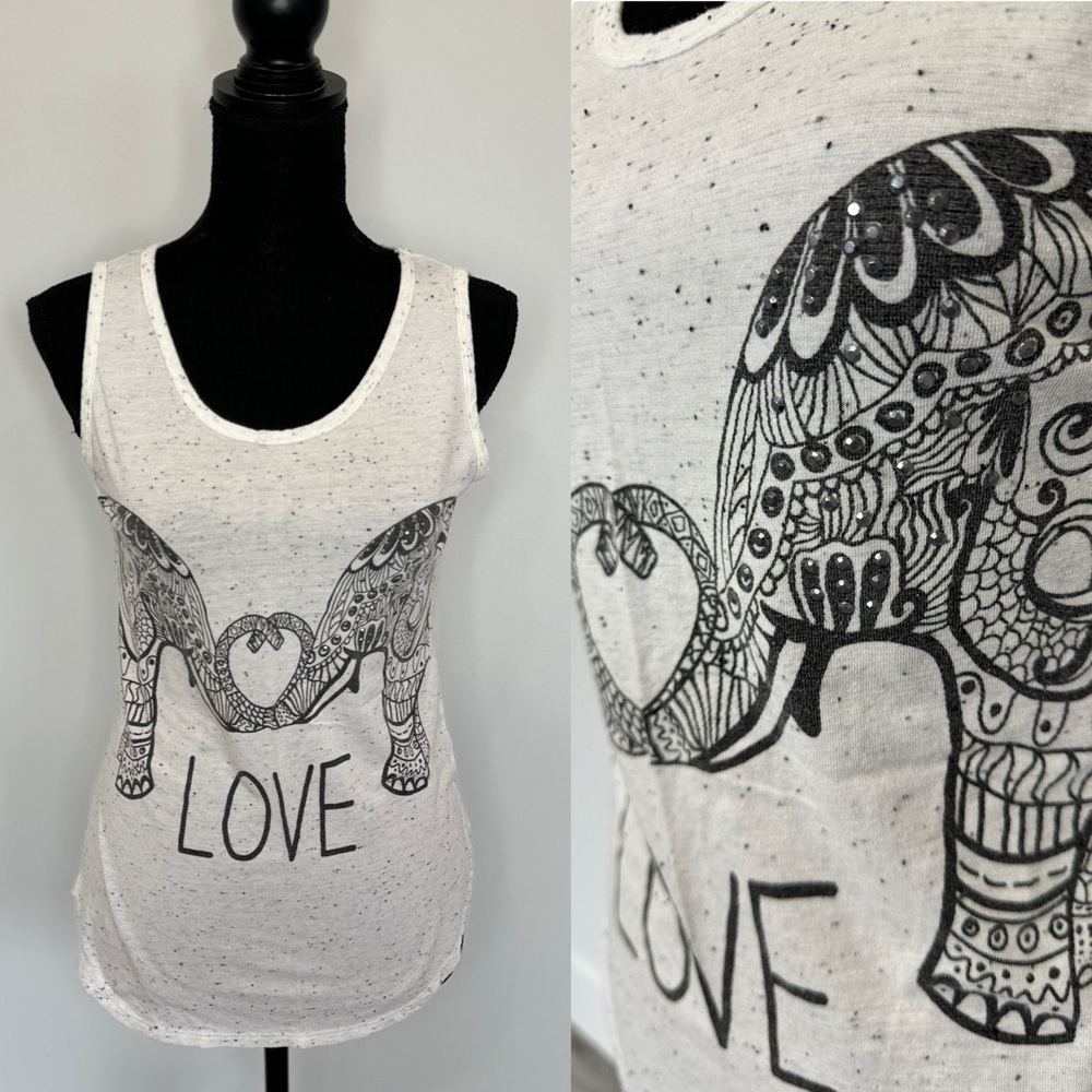 SJS Ivory "Love" Elephants Print Sleeveless Top (M)